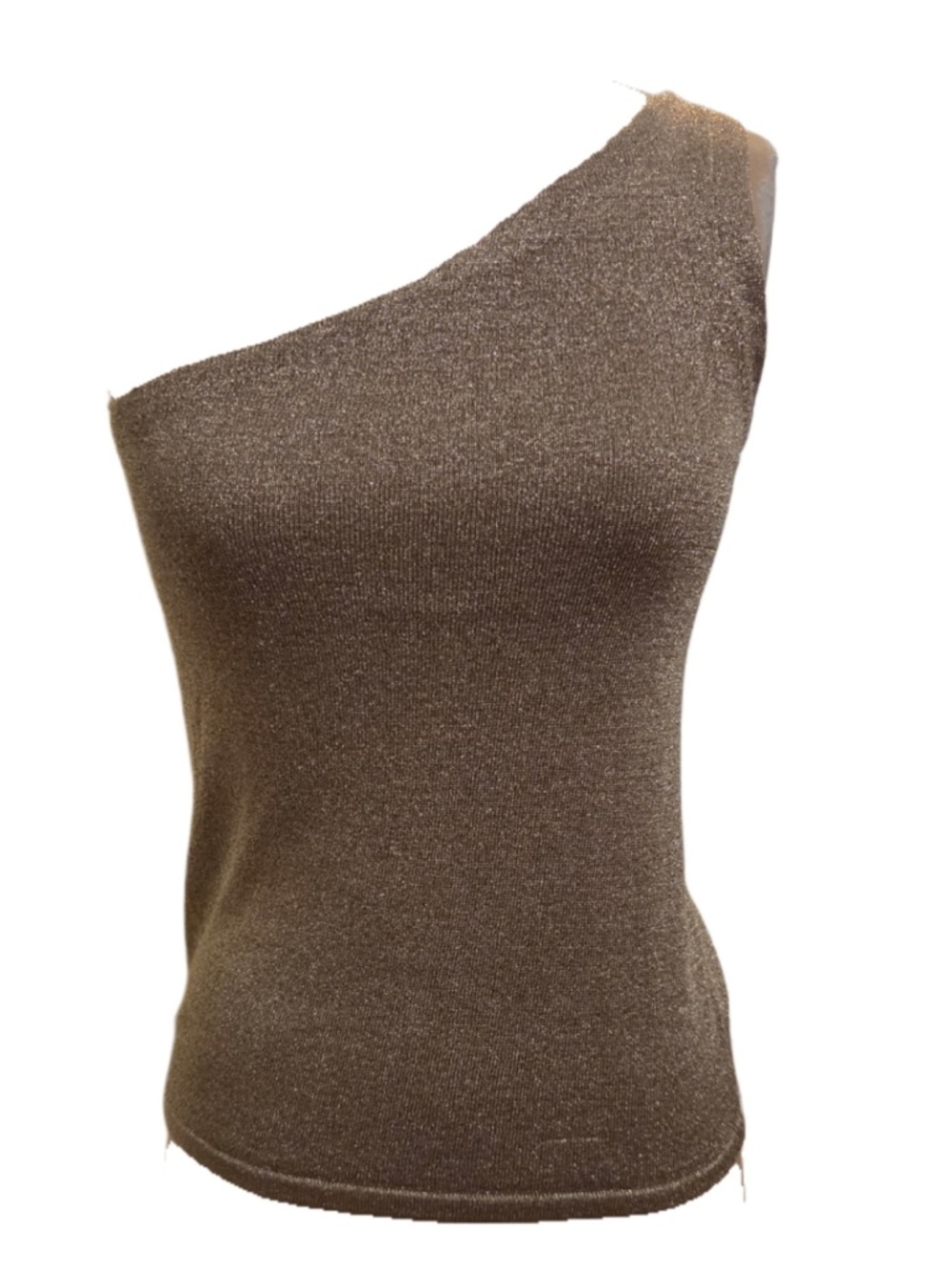 Lauren Ralph Lauren One-Shoulder Metallic Gold Tan Silk Blend  Knit Top